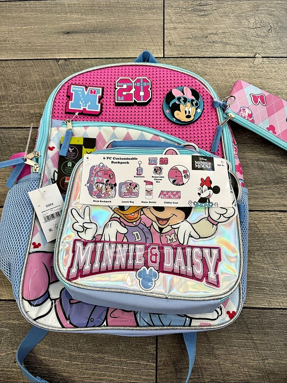 Minnie Mouse Minnie & Daisy 6 PC Customizable Backpack Pink & Blue NWT Kids